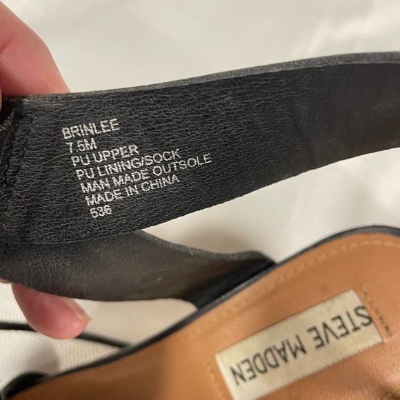 Steve Madden Brinlee heels, size 7.5 black with gold trim, ankle tie up - Picture 5 of 5